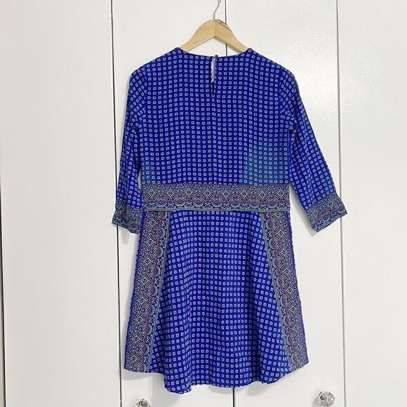 Madewell Blue Print Silk Tee Mini Dress In Ascot Grid - Picture 6 of 8
